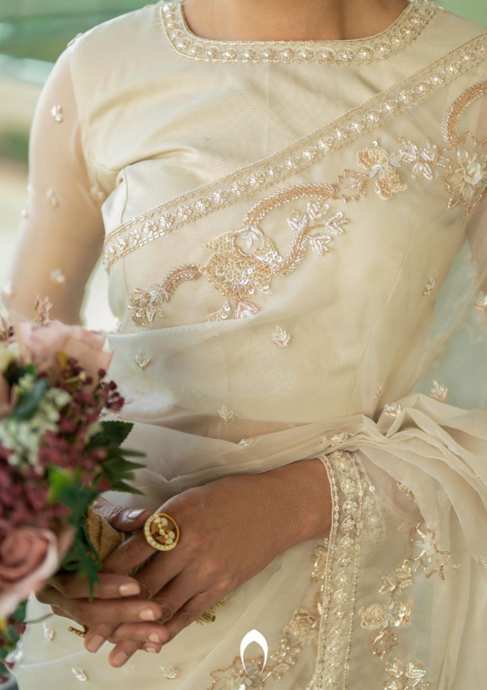 Heavy pearl bridal shop saree