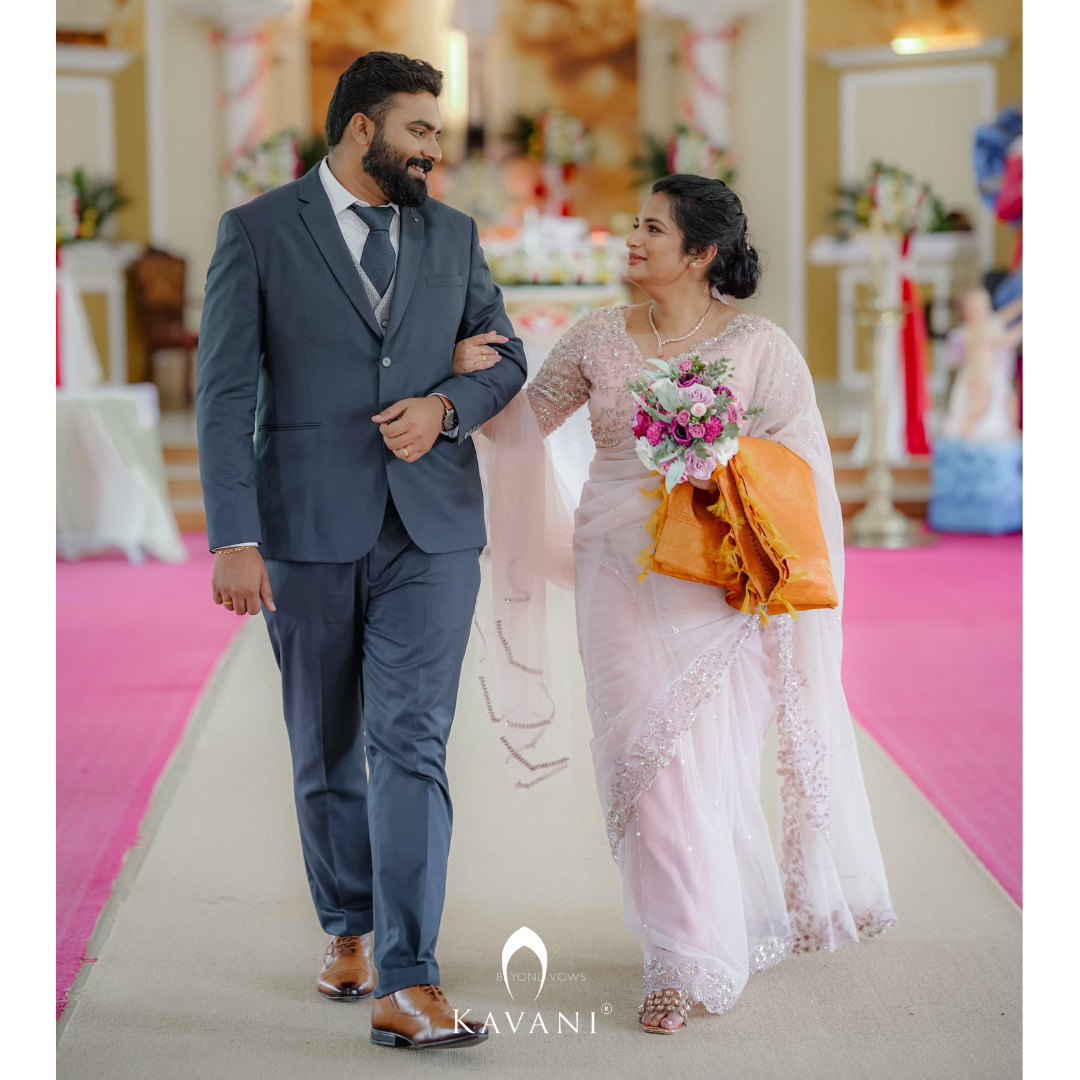 Our beautiful bride in her pretty bridal pastel saree with beautiful hand embroidery