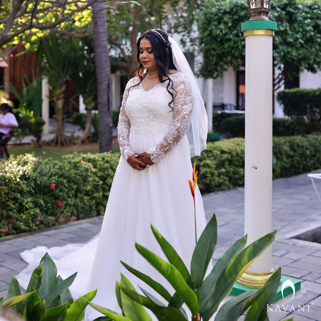 Our beautiful bride in her stunning outlook of her aline bridal gown with embellished lace work and hand embroidery