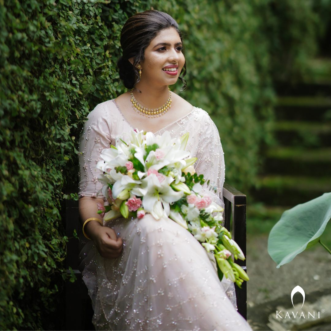 Our pretty bride in stunning outlooking pastel saree with beautiful hand embroidery done all over