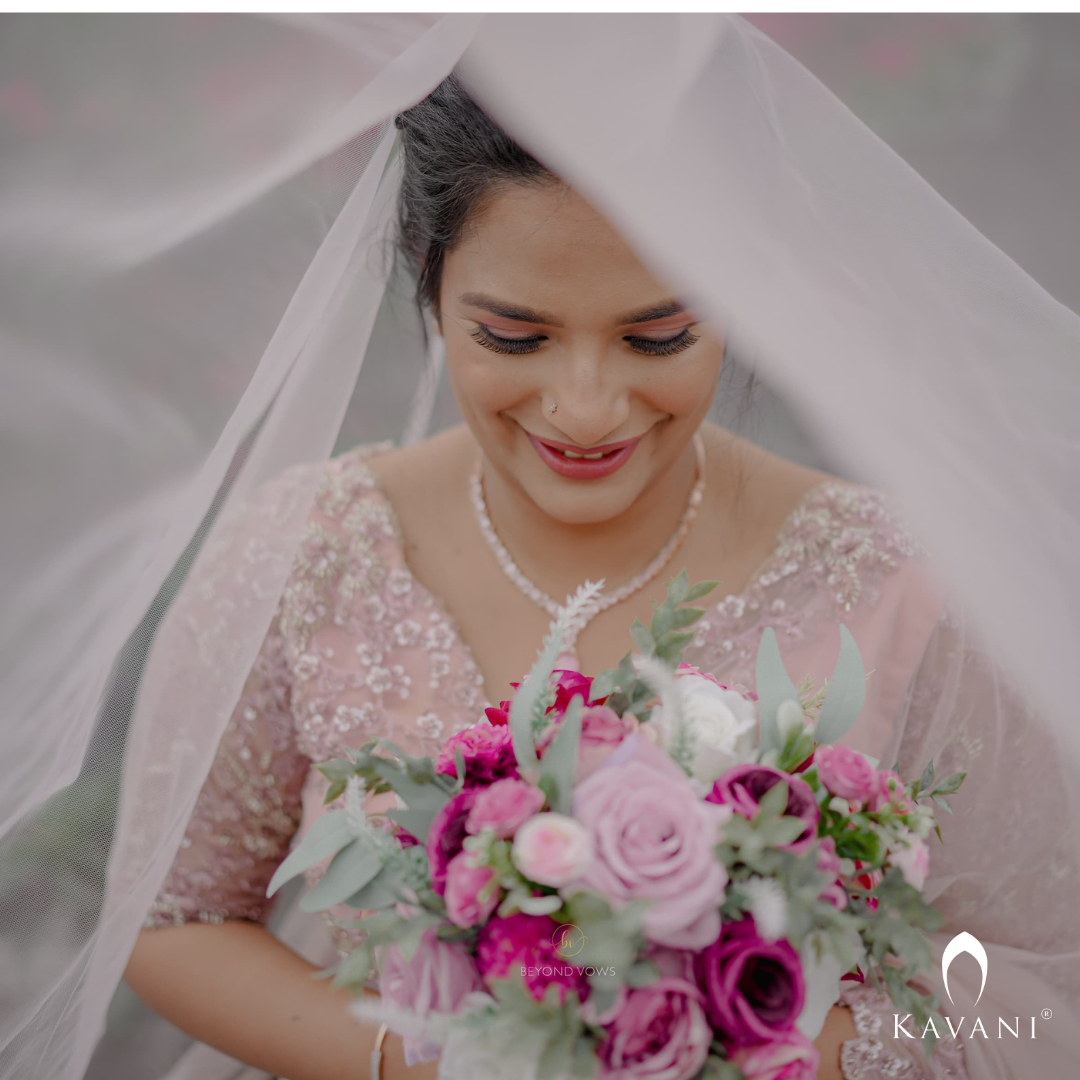 Our beautiful bride in her pretty bridal pastel saree with beautiful hand embroidery