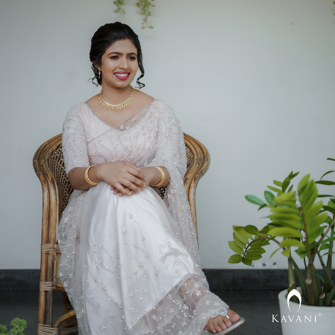 Our pretty bride in stunning outlooking pastel saree with beautiful hand embroidery done all over