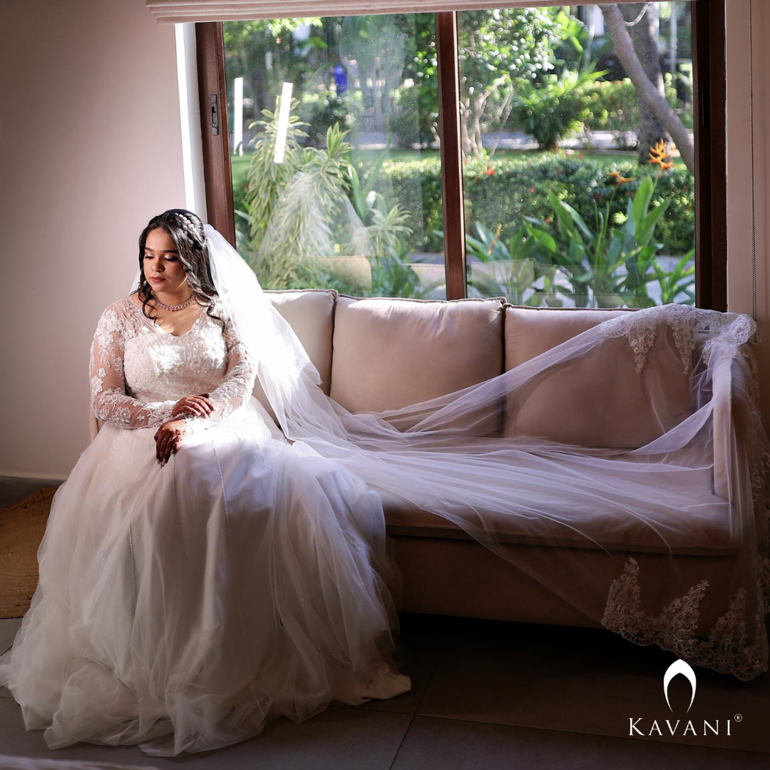 Our beautiful bride in her stunning outlook of her aline bridal gown with embellished lace work and hand embroidery