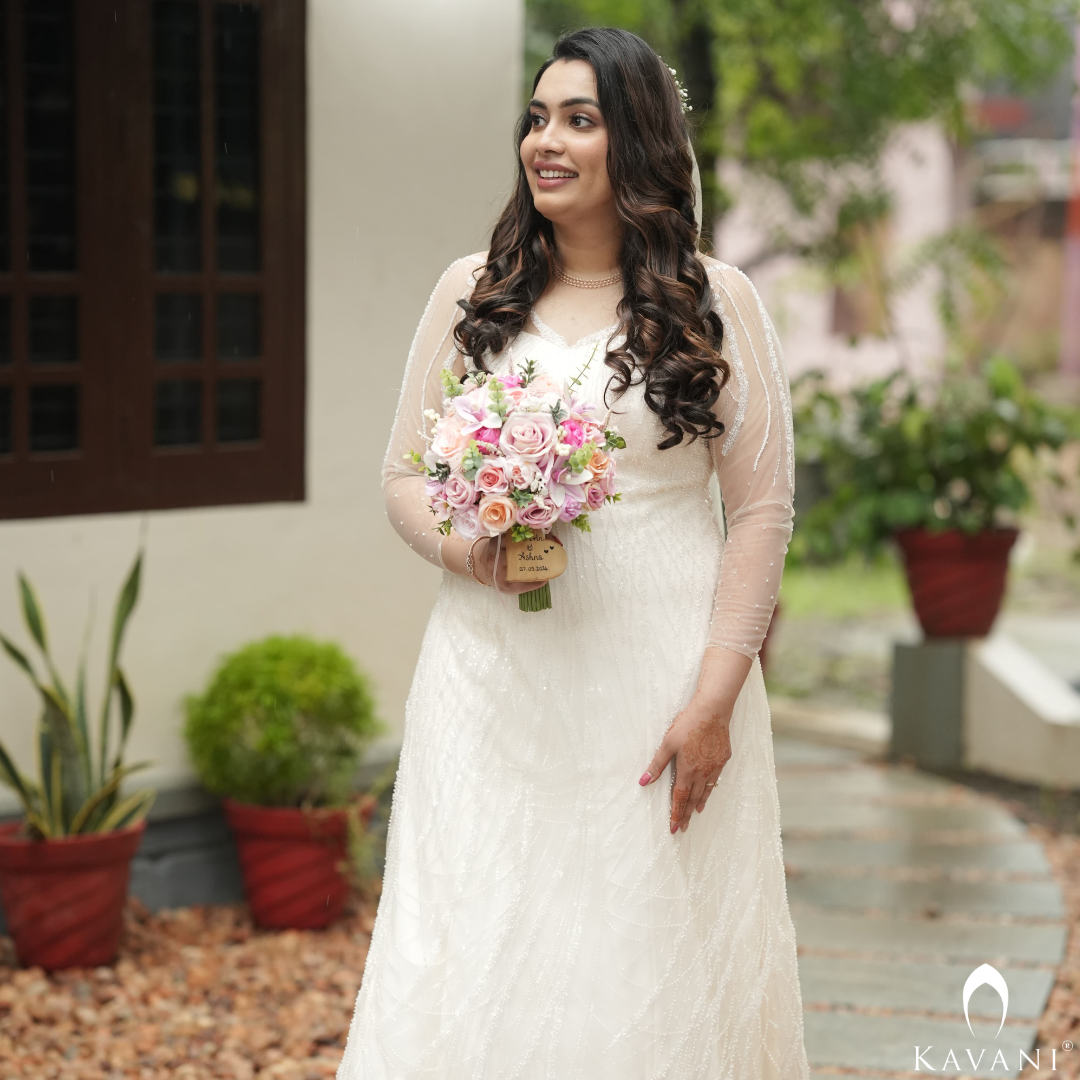 Our beautiful bride in her stunning mermaid gown with fully embellished lace embroidery