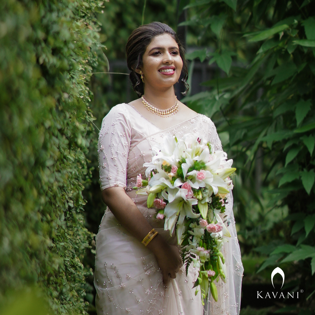 Our pretty bride in stunning outlooking pastel saree with beautiful hand embroidery done all over