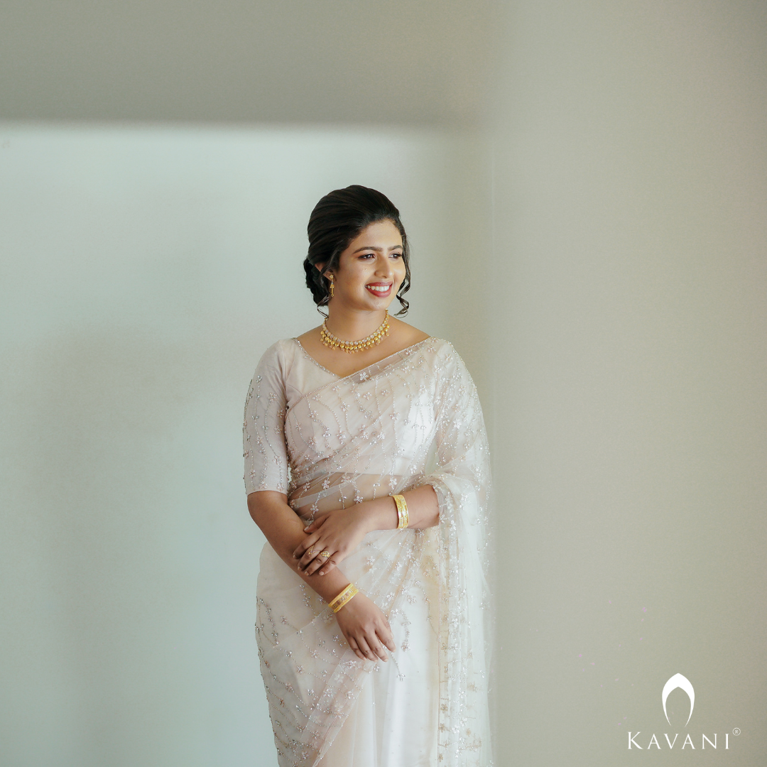 Our pretty bride in stunning outlooking pastel saree with beautiful hand embroidery done all over