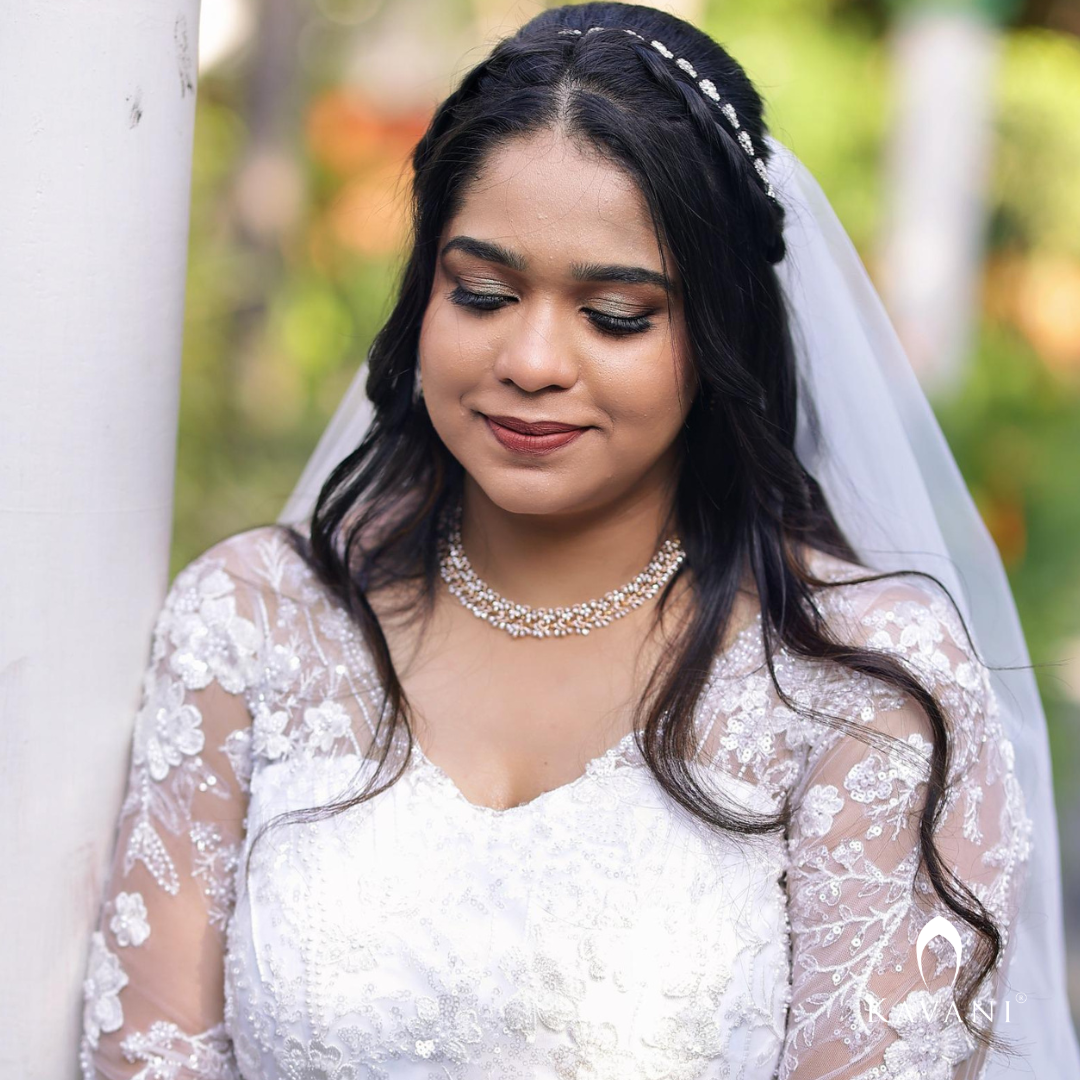 Our beautiful bride in her stunning outlook of her aline bridal gown with embellished lace work and hand embroidery