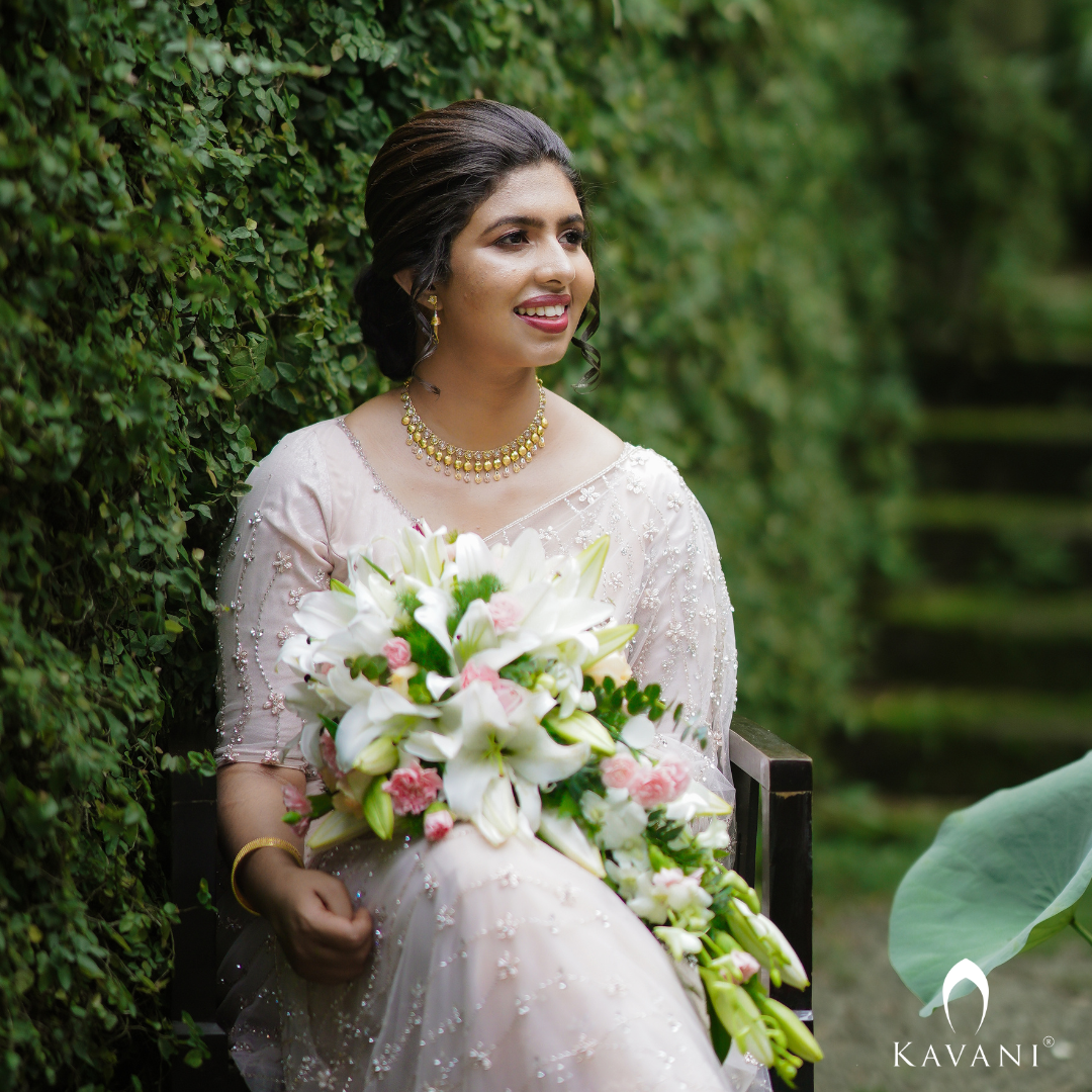 Our pretty bride in stunning outlooking pastel saree with beautiful hand embroidery done all over