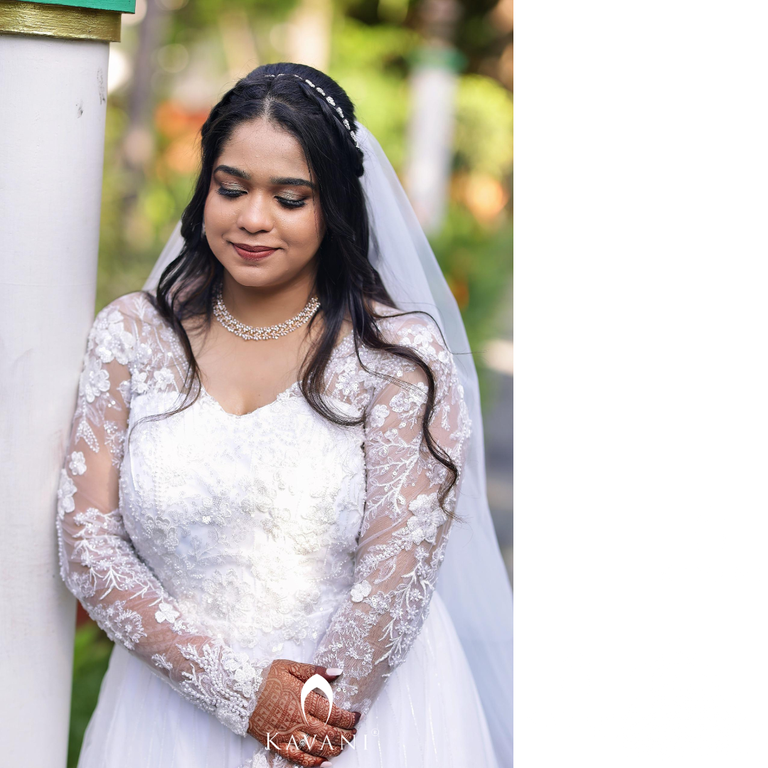 Our beautiful bride in her stunning outlook of her aline bridal gown with embellished lace work and hand embroidery