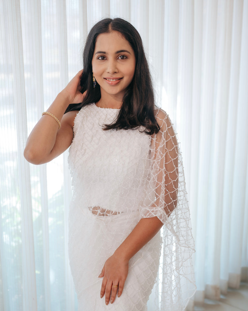 Ivory Pearl Drape Set with Fish-Scale Beadwork – Chandelier Collection