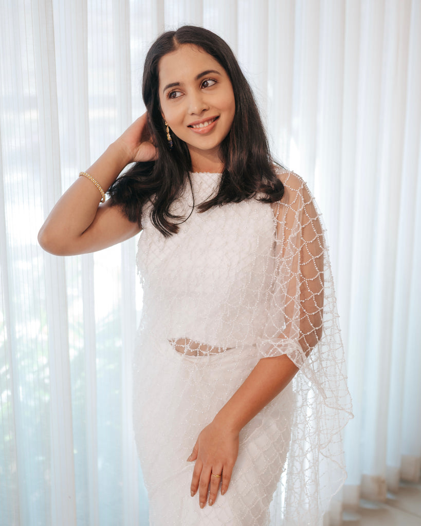 Ivory Pearl Drape Set with Fish-Scale Beadwork – Chandelier Collection