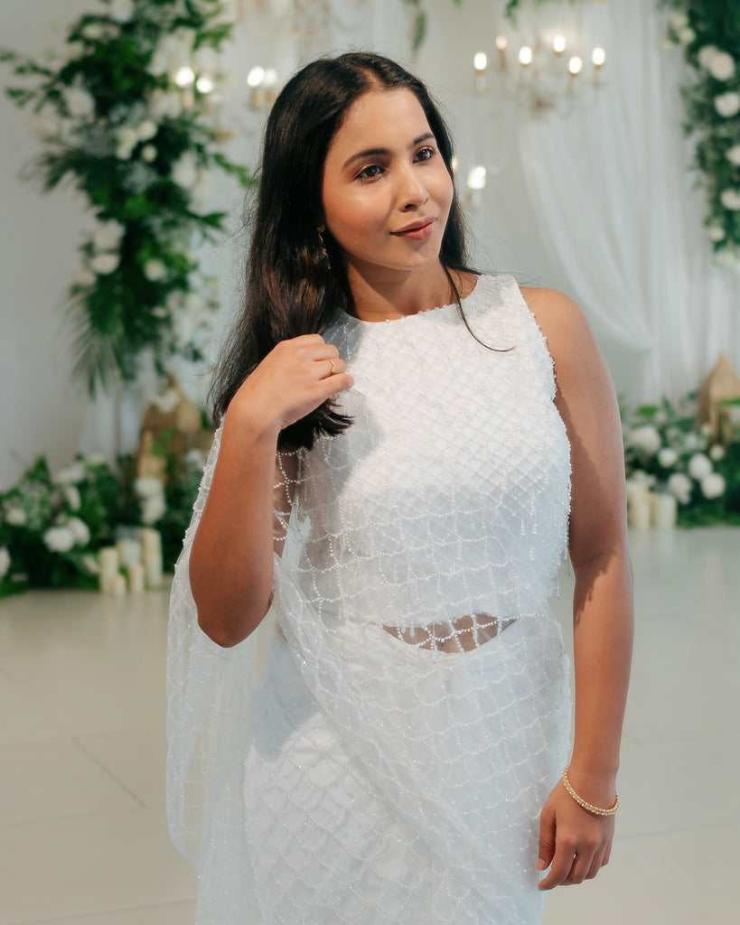 Ivory Pearl Drape Set with Fish-Scale Beadwork – Chandelier Collection