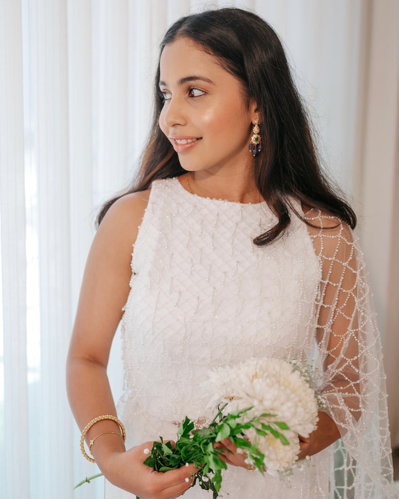 Ivory Pearl Drape Set with Fish-Scale Beadwork – Chandelier Collection