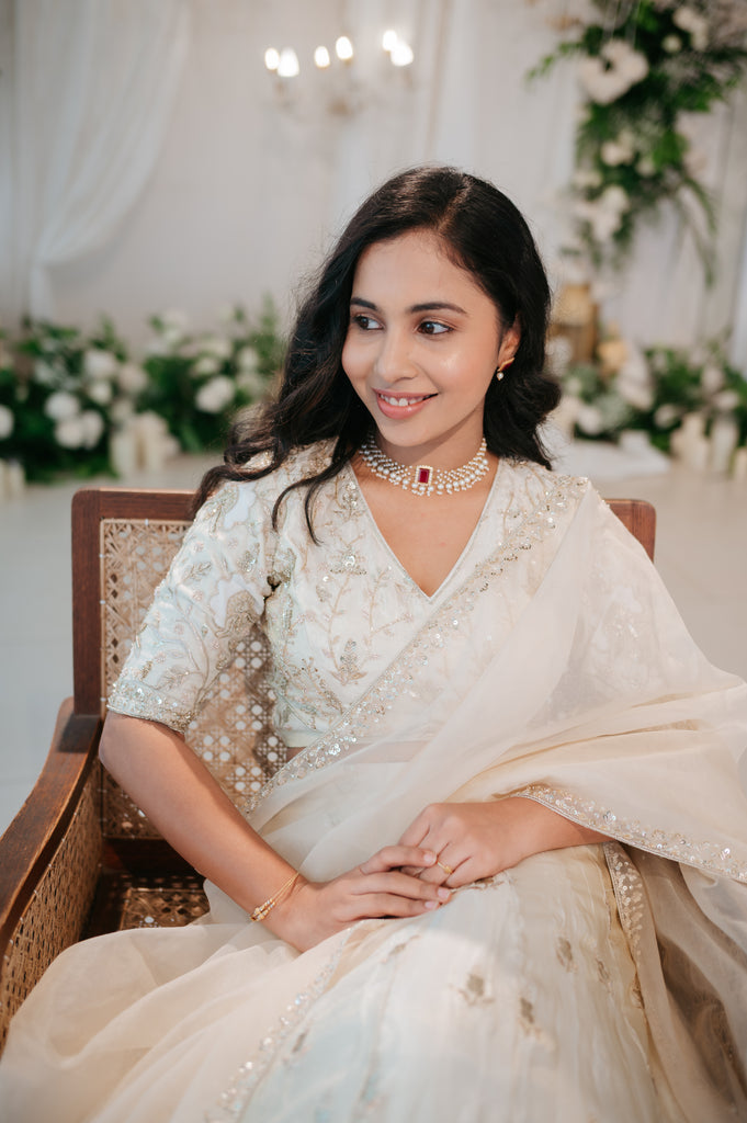 Ivory Lehenga with Intricate Gold & Cream Thread Embroidery