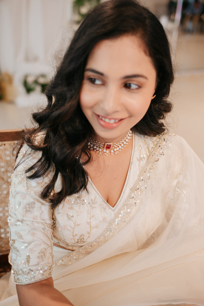 Ivory Lehenga with Intricate Gold & Cream Thread Embroidery