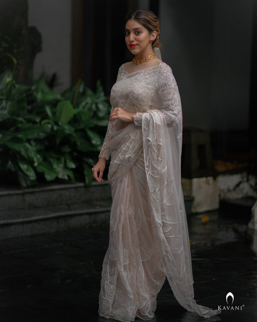 Signature christian bridal organza saree with heavy handwork blouse