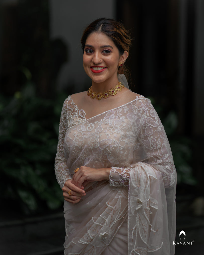 Signature christian bridal organza saree with heavy handwork blouse