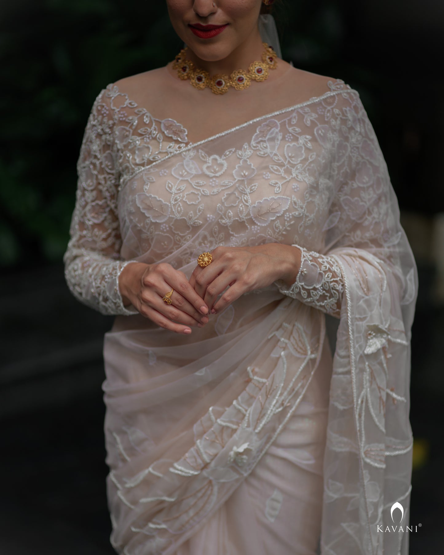 Signature christian bridal organza saree with heavy handwork blouse