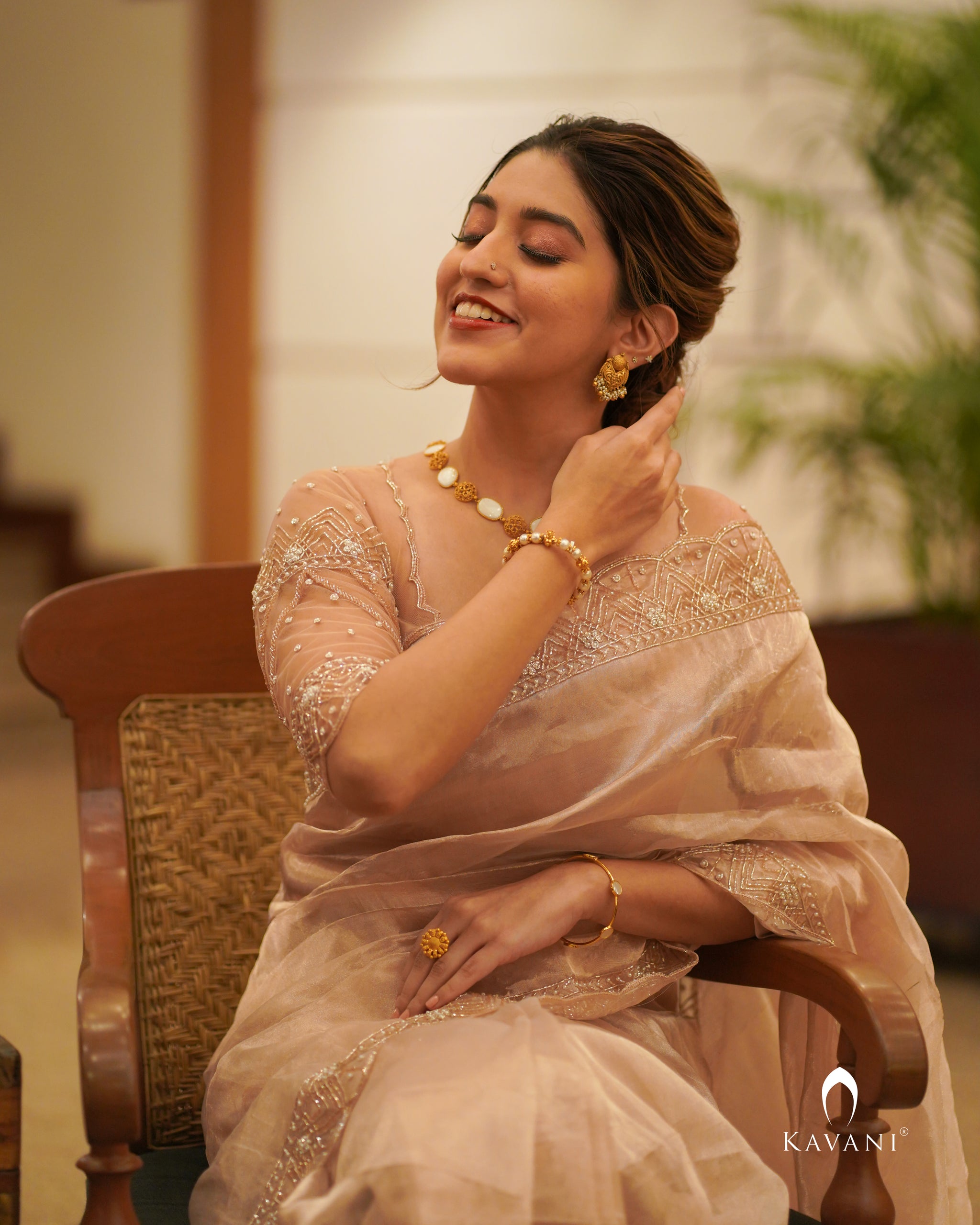 Signature Rose gold tissue saree with stylished pattern blouse  Kavani ...