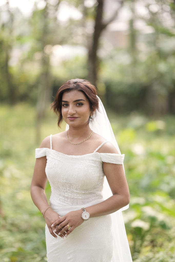 Chantilly Lace Mermaid Gown with Pearl Off-Shoulder Neckline