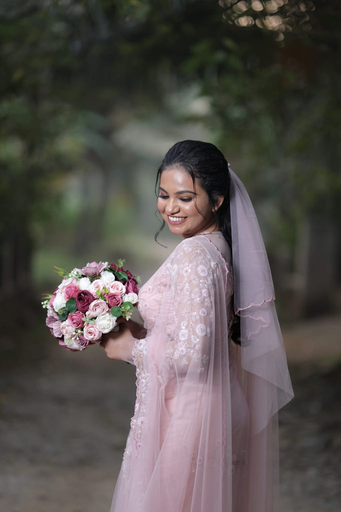Pastel Pink Saree with Floral Embellished Work