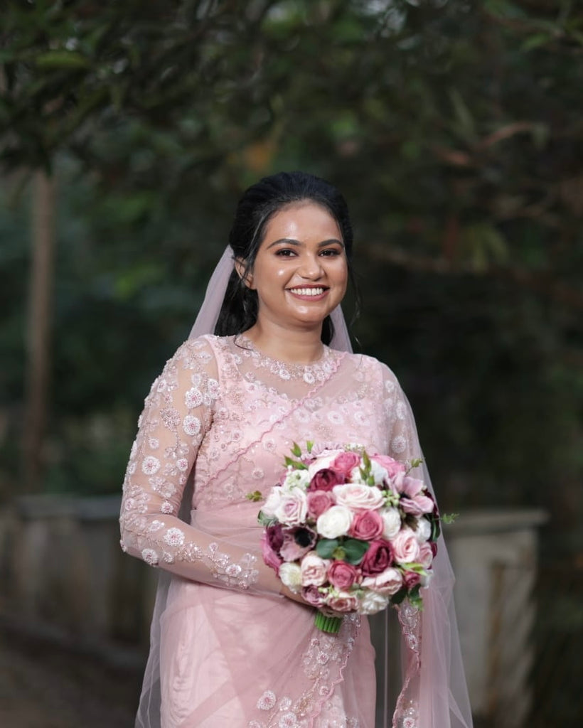Pastel Pink Saree with Floral Embellished Work