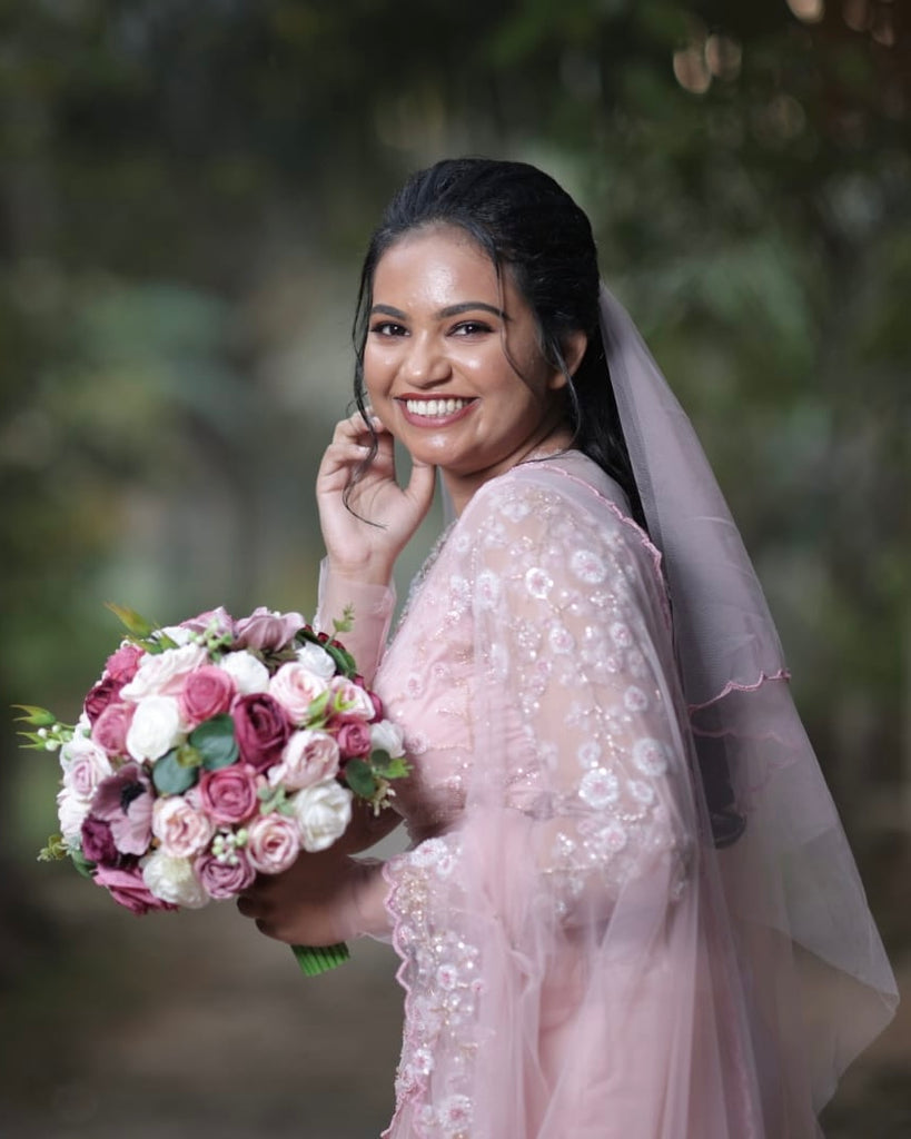Pastel Pink Saree with Floral Embellished Work