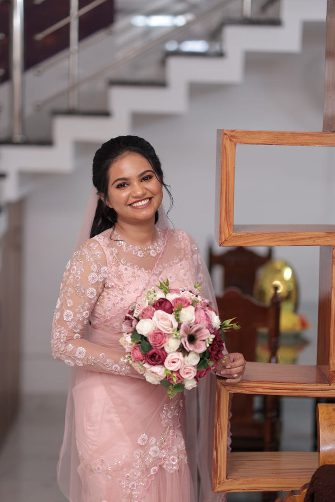 Pastel Pink Saree with Floral Embellished Work