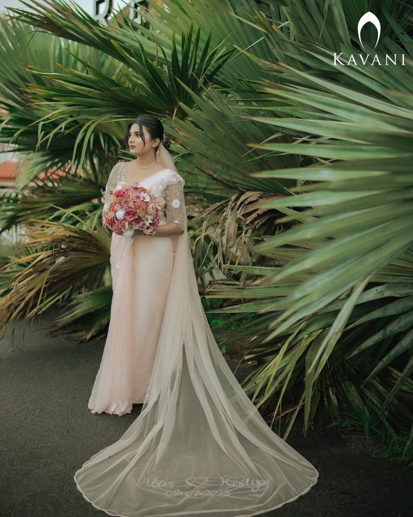Baby Pink Wedding Saree with Crystal Beaded Floral Detailing