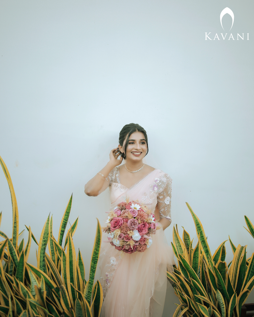 Baby Pink Wedding Saree with Crystal Beaded Floral Detailing