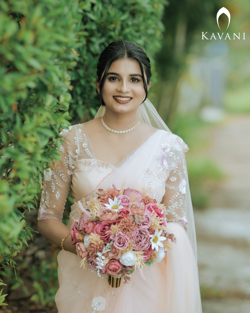 Baby Pink Wedding Saree with Crystal Beaded Floral Detailing