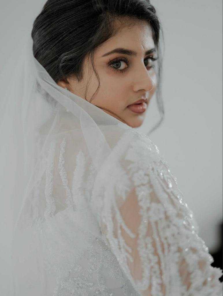 Sweetheart Neck Beaded Bridal Gown with Sheer Sleeves