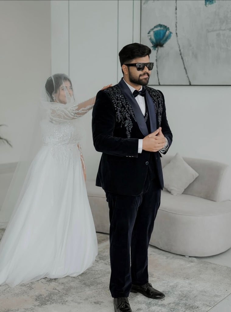 Sweetheart Neck Beaded Bridal Gown with Sheer Sleeves