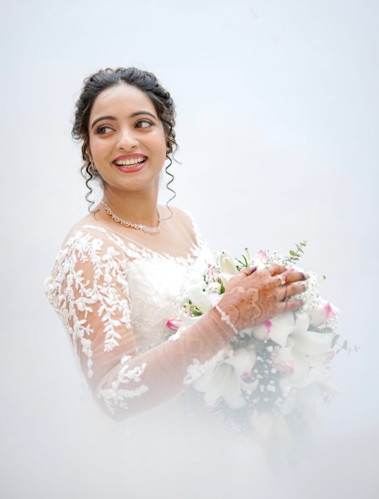 Elegant A-Line Wedding Gown with Embroidered Sleeves