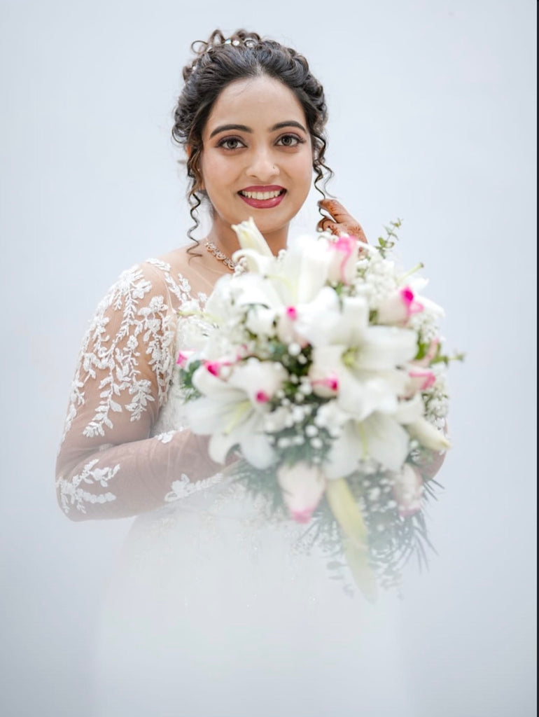 Elegant A-Line Wedding Gown with Embroidered Sleeves
