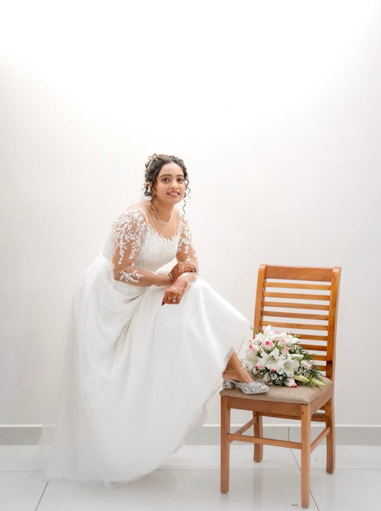 Elegant A-Line Wedding Gown with Embroidered Sleeves