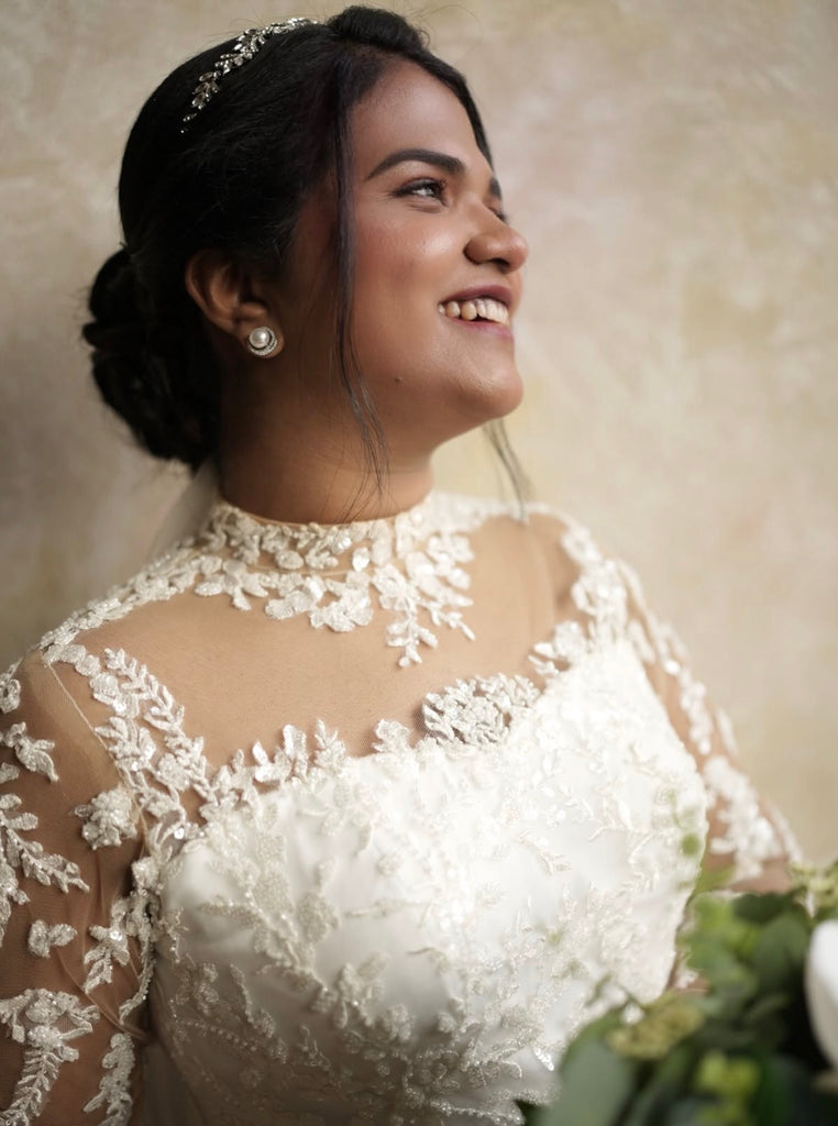 Illusion Embroidered Choker Neck A-Line Wedding Gown