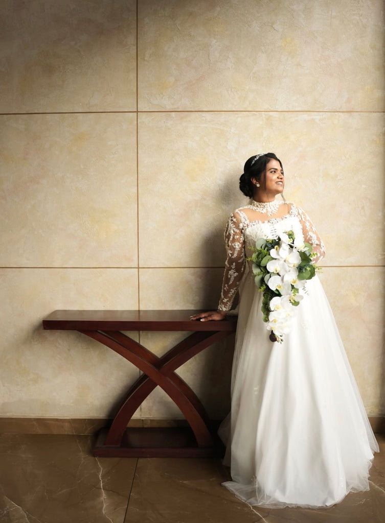 Illusion Embroidered Choker Neck A-Line Wedding Gown