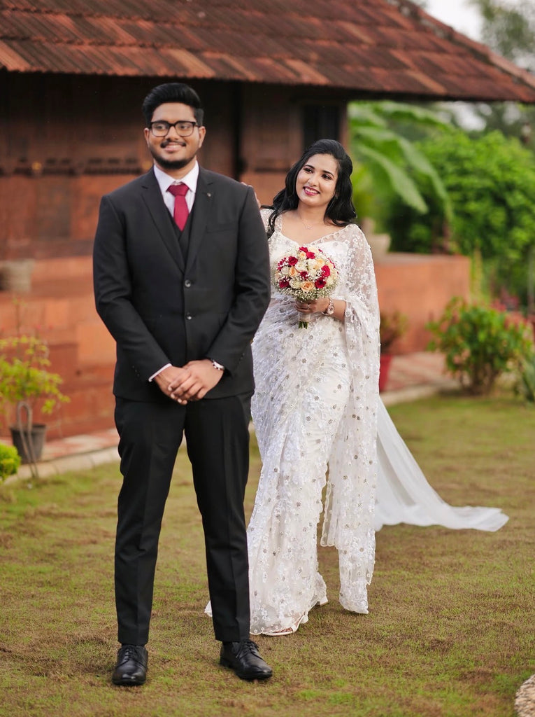 Floral Sequin Embellished Wedding Saree | Handcrafted Bridal Occasion Saree