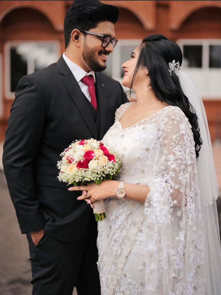 Floral Sequin Embellished Wedding Saree | Handcrafted Bridal Occasion Saree