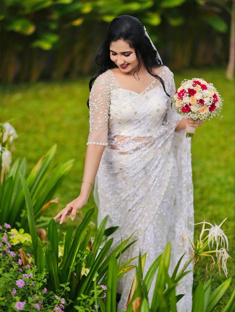Floral Sequin Embellished Wedding Saree | Handcrafted Bridal Occasion Saree