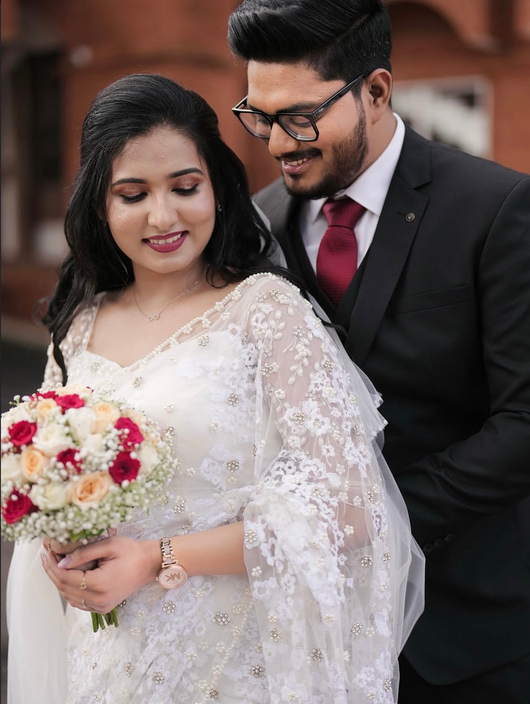Floral Sequin Embellished Wedding Saree | Handcrafted Bridal Occasion Saree