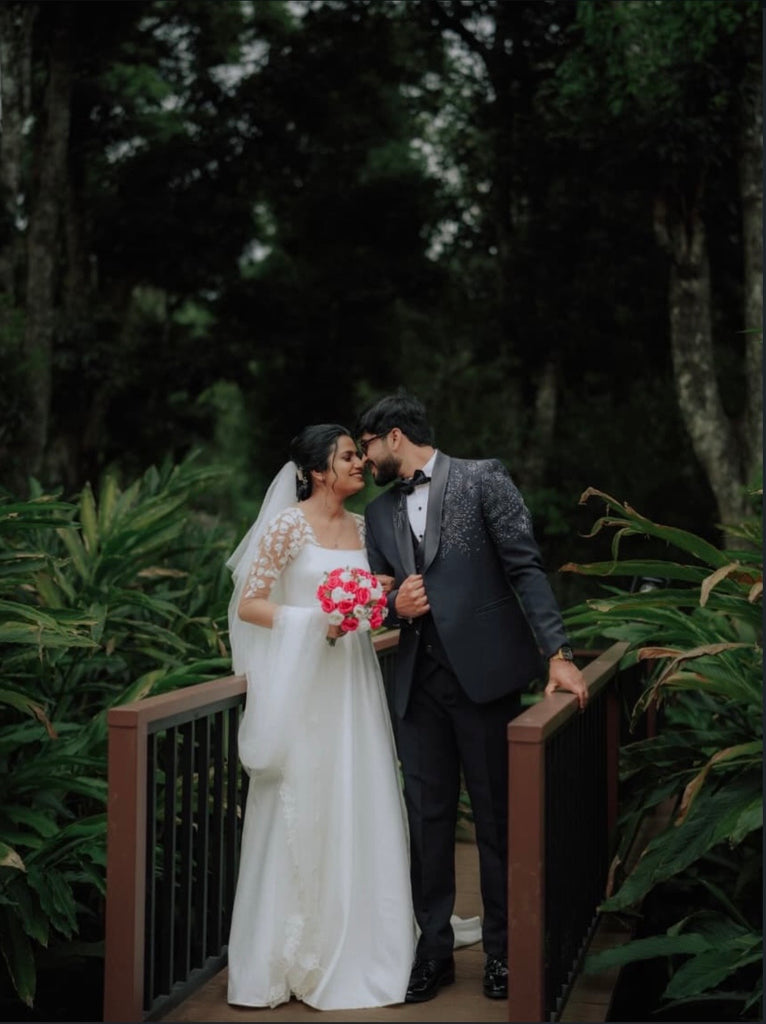 Minimalist Wedding Gown with Lace Sleeves | Elegant Bridal Gown