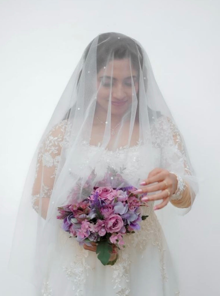 Lace Embellished Wedding Gown with Detailed Bodice & Sleeves | Elegant Bridal Gown