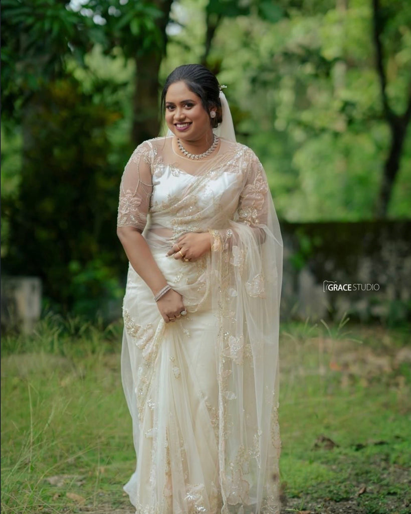 Floral Wedding Saree with Gold Accents | Delicate Embellished Bridal Saree
