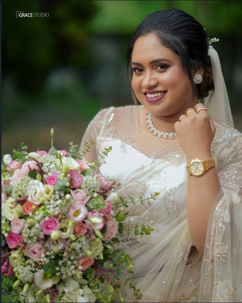 Floral Wedding Saree with Gold Accents | Delicate Embellished Bridal Saree