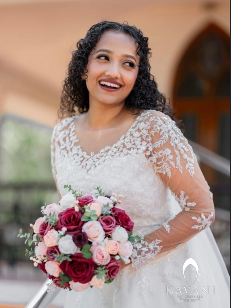 Long Sleeve Floral Lace Wedding Gown | Embroidered Bridal Dress