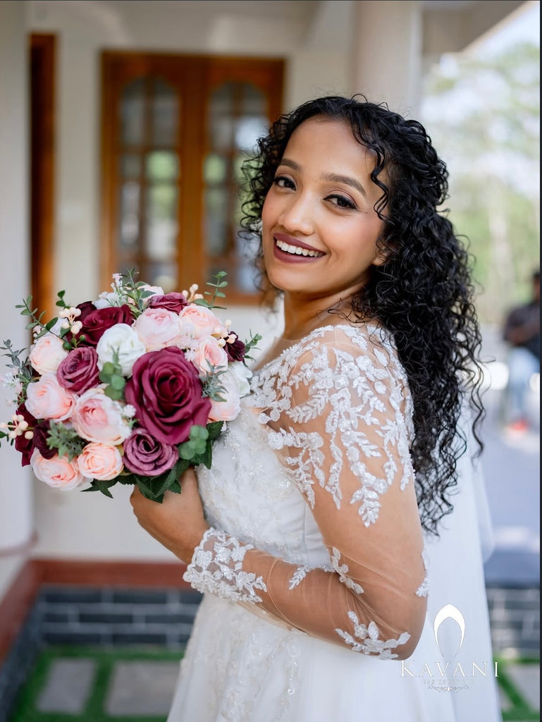 Long Sleeve Floral Lace Wedding Gown | Embroidered Bridal Dress