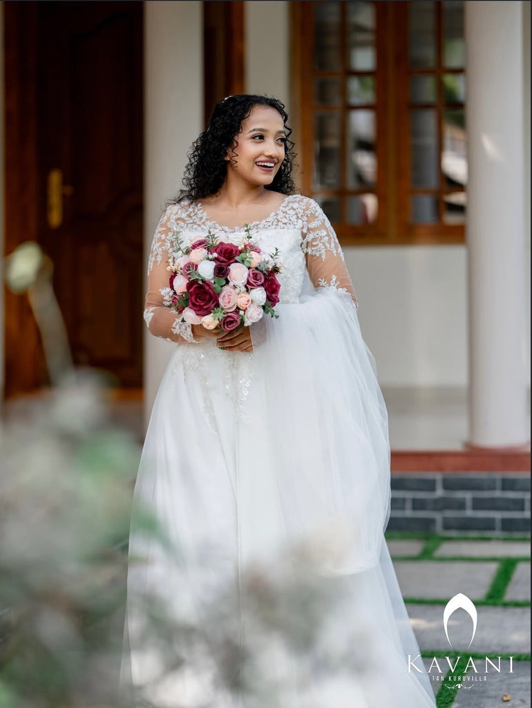 Long Sleeve Floral Lace Wedding Gown | Embroidered Bridal Dress