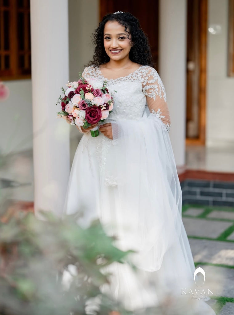 Long Sleeve Floral Lace Wedding Gown | Embroidered Bridal Dress